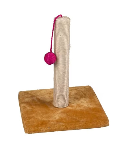 Griffoir à chat compact avec poteau en sisal et base carrée.